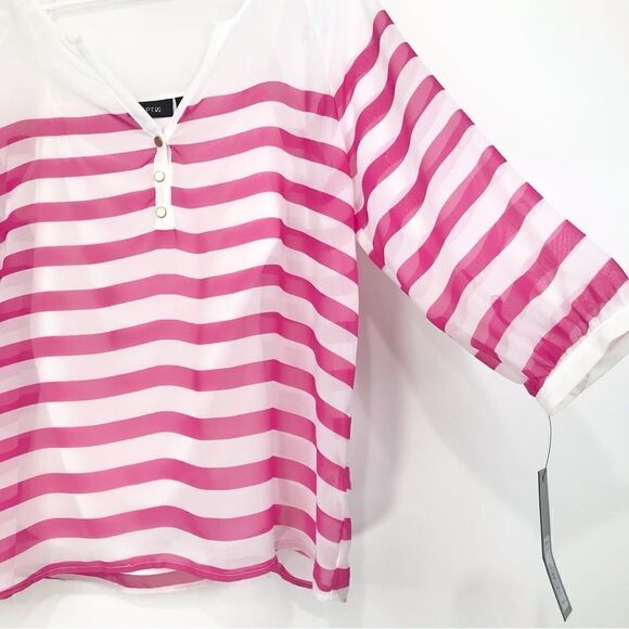Apt. 9 Pink Striped Lightweight Chiffon Nautical Blouse with Cami Tank - Picture 4 of 16